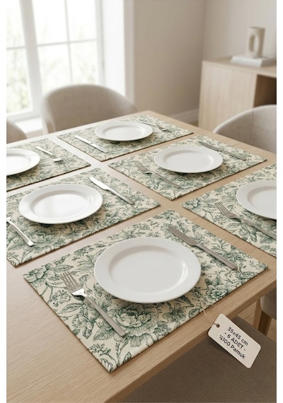 Su Geçirmez Amerikan Servis Leke Tutmaz 6'lı Set 35x45 Cm Sıvı Itici Kumaş Petibör Tabak Altlığı Beyaz