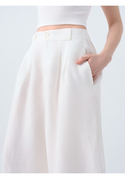 Culotte Fit Kadın Pantolon Ekru