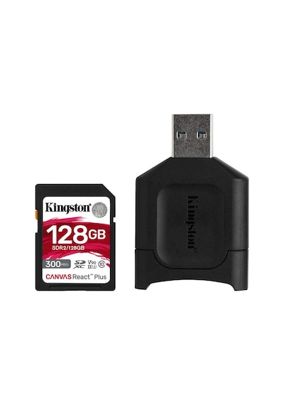 Kingston Canvas React Plus MLPR2/128GB 128 GB SDXC UHS-II Class 10 Hafıza Kartı + Adaptör