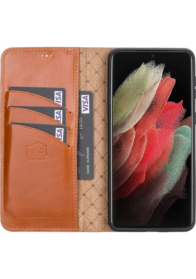 Bouletta Samsung Galaxy S21 Ultra Uyumlu Deri Cüzdanlı Kılıf RST2EF Taba