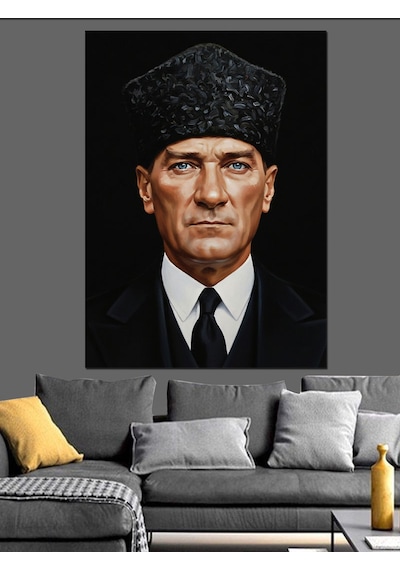 Kalpaklı Mustafa Kemal Atatürk Portresi Dekoratif Kanvas - Mdf Ahşap Tablo