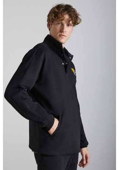Grımelange Galıcıa Erkek Diagonel Kumaşlı Dik Yakalı Çıtçıt Kapamalı Baskılı Siyah Sweatshirt