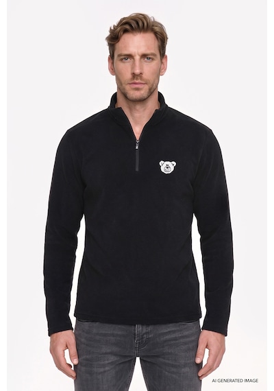 Ac&Co / Altınyıldız Classics Erkek Sıyah Anti-pilling Tüylenme Yapmayan Soğuk Geçirmez Standart Fit Bato Yaka Sweatshirt Polar Siyah