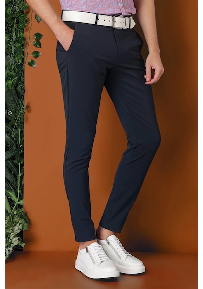Efor Slim Fit Yan Cepli Düz Esnek Casual Lacivert Pantolon P 1144 Lacivert