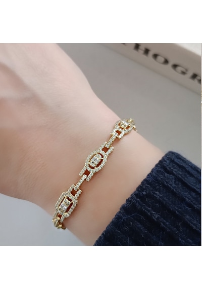 Lente Aksesuar Gold Baget Ve Yuvarlak Full Zirkon Taşlı Lüks Bileklik - 14k Altın Kaplama Xuping Altın
