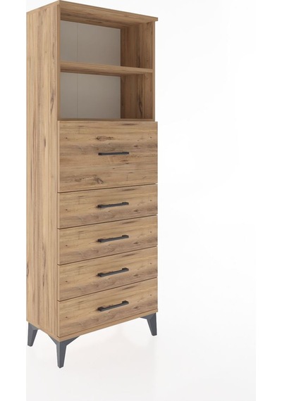 Arges Dolap 2 Raflı 5 Çekmeceli 60x30x163 Çam-çam Çam