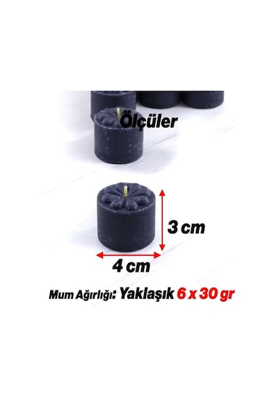 Baton Mum Mini 6'li Siyah Silindir Dekoratif Mumu Kandil Hediyelik Fitilli Mumlar Şamdan Kokusuz Diğer