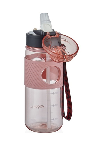 Pipetli Askılı 600 Ml Suluk Vgn Plastic Bottle Matara Pembe