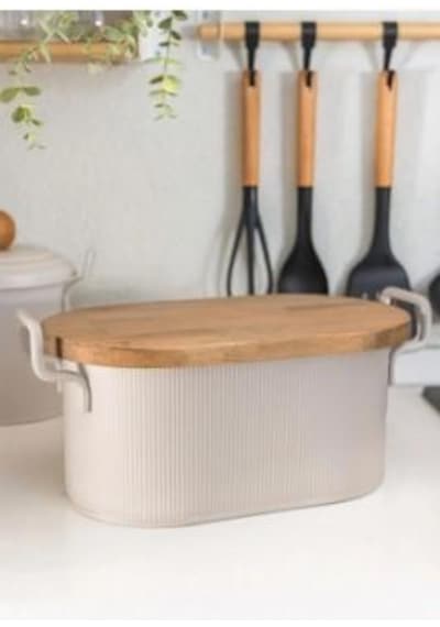The Mia Stripe Ahşap Kapaklı Ekmek Saklama Kutusu Bej 40x22x18 Cm Stp0020 Diğer