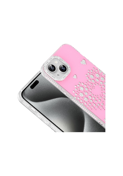 Apple iPhone Uyumlu 14 Kılıf Damla Taşlı Zore Rivas Sert Pc Kapak - Pembe