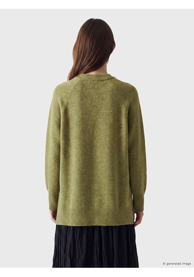 Lcw Modest Yeşil Bisiklet Yaka Oversize Kadın Triko Tunik