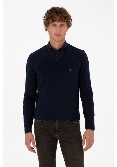 U.S. Polo Assn. Erkek Slim Fit V Yaka Lacivert Basic Triko Kazak 50313662-VR033