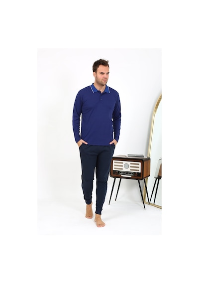 Akbeniz Erkek Polo Yaka Uzun Kol Penye Pijama Takımı Lacivert 6865 Lacivert