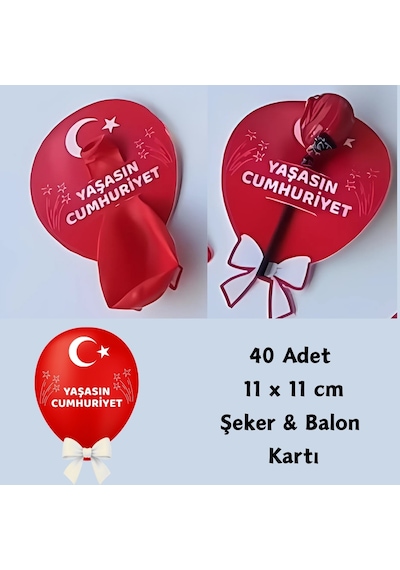 29 Ekim Cumhuriyet Bayramı Şeker & Balon Kartları 40 Adet Kırklı Paket 7