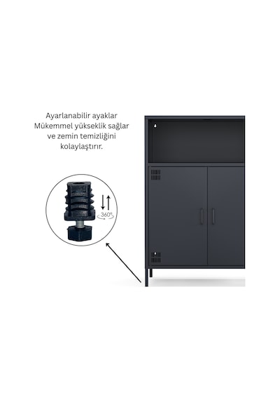 Pera Metal Dolap 2 Kapılı, Açık Raflı 80,50 X 40 X 109,50 Cm - 9 Renk Seçeneği Bulunmaktadır Ral 7016 Antrasit