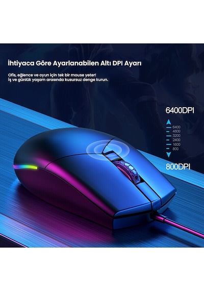 Philips SPK9304 USB Kablolu 6400DPI 6 Tuşlu RGB Aydınlatmalı Optik Gaming Mouse