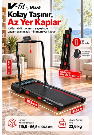 Voit Flow Katlanabilir Koşu Bandı 15 Kademe Otomatik Eğim Bluetooth 2 Hp Brushless Motor