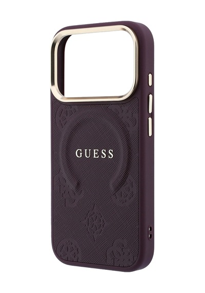 Apple iPhone Uyumlu 18 Pro Max Kılıf Guess Lisanslı M-safeli Baskılı Yazı Logolu C-magnet Pu Peony Kapak Bordo