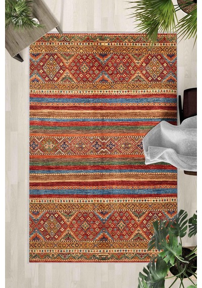 Kaymaz Taban Yıkanabilir Halı Mutfak, Salon, Yatak Odası İçin Modern Dijital Baskı Halı Slnhalı83 - 338 Çok Renkli