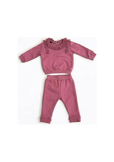 Cantoy Kız Bebek Çocuk Dantelli Eşofman Takım-15109 Mürdüm