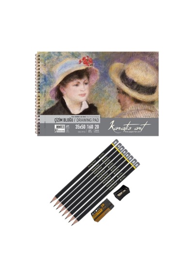 35x50 Cm 160 Gr Çizim Eskiz Defteri Ve 8 Adet Dereceli Kalem Silgi Ve Kalemtraş Çok Renkli