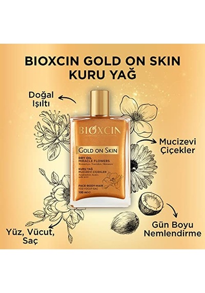 Bioxcin Gold On Skin Kuru Yağ Yasemin, Manolya, Hanımeli, Kalendula Ve Hindistan Cevizi Yağları İçeren Işıltı Veren Nemlendirici 100 Ml Tüm Cilt Tipleri İçin