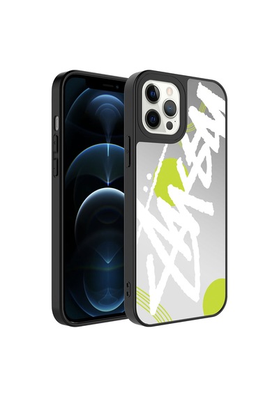 Apple Uyumlu iPhone 12 Pro Max Uyumlu Aynalı Desenli Kamera Korumalı Parlak Zore Mirror Kılıf-yazı Yazı -