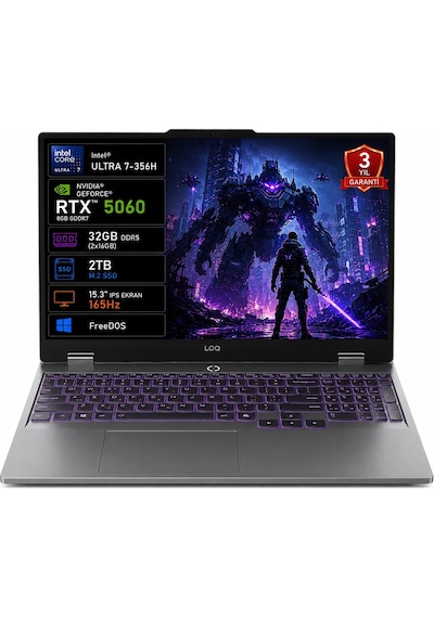 Lenovo LOQ 15IPH11 83SL001PTR-01 Core Ultra 7-356H 32 GB 2 TB SSD RTX5060 15.3"  Free Dos Dizüstü Bilgisayar