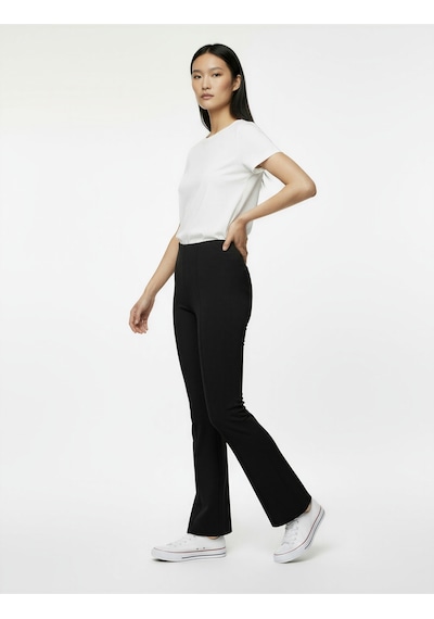Koton Nervürlü Pamuklu Slim Fit İspanyol Paça Tayt Pantolon Siyah 6wal40099ık Siyah