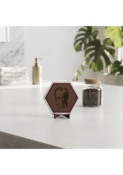Atatürk Portreli Dekoratif Obje, Ev Ve Ofis İçin Modern Özel Hediyelik Masaüstü Aksesuarı 10x10 Cm, Açık Kahve