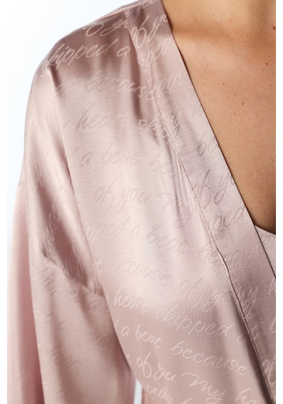 Penti Pastel Pembe Dreamy Saten Slogan Desenli 3/4 Kollu Sabahlık