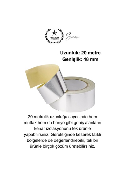 20 Mt Parlak Metalik Gri Tezgah Lavabo Kenar Bandı Sızdırmaz Isıya Dayanıklı Bant Su İzolasyon 2 Ad.