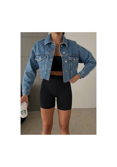Zdnjeans Kadın Açık Mavi Denim Crop Kot Ceket