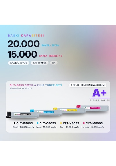 Samsung Clt-809s Cmyk Uyumlu Toner Seti A Plus / Clx-9201 / Clx-9251 / Clx-9301 / Clt-k809s / Clt-c809s / Clt-m809s / Clt-y809s