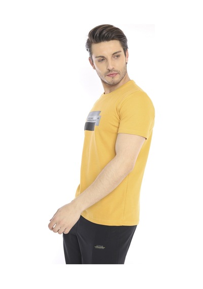 Escetic Erkek Spor Hardal Bisiklet Yaka Slim Fit T-Shirt-3356