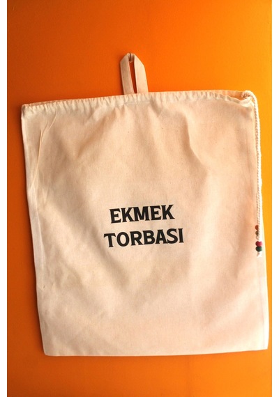 Büyük Boy Dekoratif Boncuklu Büzgülü Askılı Keten Ekmek Torbası