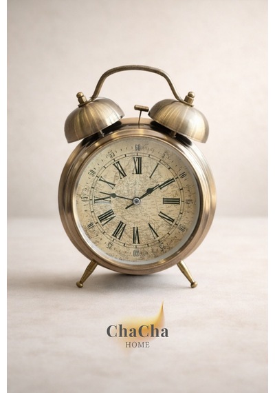 Chacha Home Eterna Bell Vintage Metal Çalar Saat & Premium Masaüstü Dekoratif Obje 22x16 Cm Eskitme