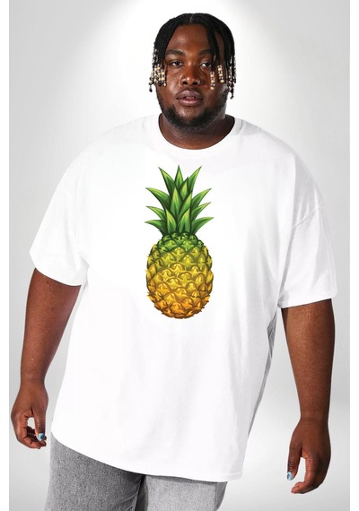 Angemiel Ananas Meyve Beyaz Büyük Beden Kadın Erkek Ünisex Basic Ön Baskılı Tişört Beyaz