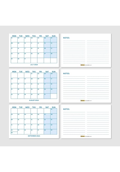 Mavi Renkli Aylık Planlama 2027 Takvim, 2027 Masa Takvimi, Blue Color Monthly Planner Calendar