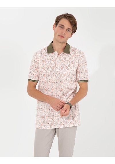 Pierre Cardin Haki Regular Fit %100 Pamuk Desenli Düğmeli Polo Yaka Tişört
