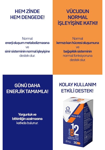 Evo Pharma Vitamin B12 İçeren Takviye Edici Gıda 30 Tablet