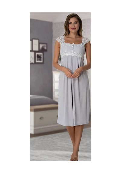 Effort Pijama Mayss Collections 2302 Gri Renk Sabahlıklı Lohusa Gecelik Takımı Gri