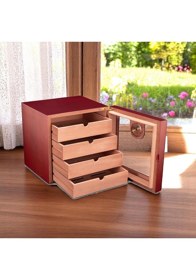 Cigarloong Camlı 4 Çekmeceli Puro Kutusu Humidor Maun 60's
