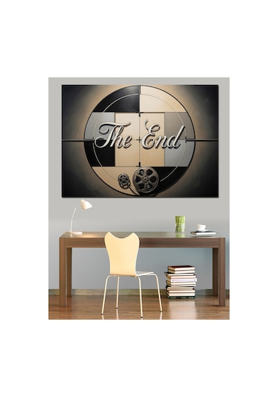 The End Yazılı Sinema Makarası Yağlı Boya Dokulu Kanvas Tablo Canvas Tablosu
