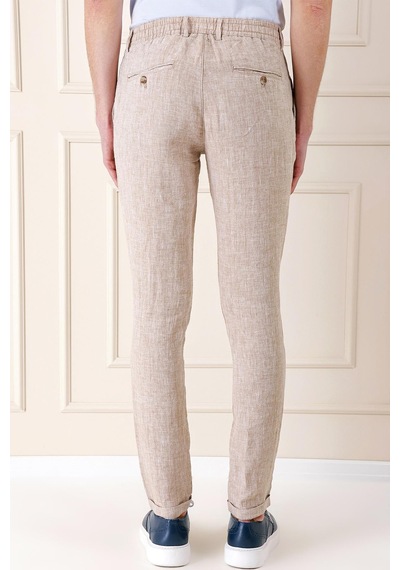 Efor Comfort Fit Beli Lastikli Pileli Keten Casual Bej Pantolon P 1145 Bej