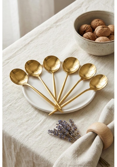 6'lı Lüks Gold Paslanmaz Çelik Tatlı Kaşığı Seti 16 Cm Çr