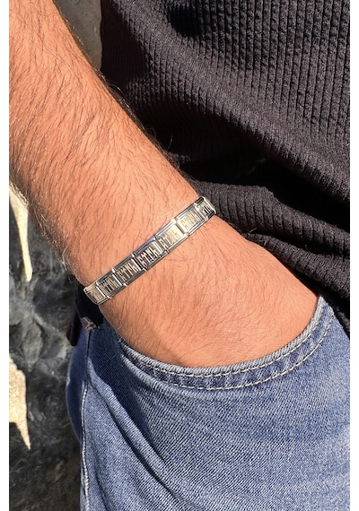 Göktürkçe Türk Yazılı İtalyan Charm Unisex Çelik Bileklik Scb56 Beyaz