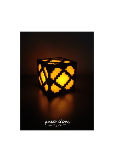 Minecraft Temalı Redstone Lambası - Led Mum Hediyeli Masa Ve Gece Lambası 8x8x8 Cm Sarı
