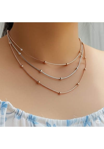 Üç Katmanlı Dorika Çelik Zincir Kolye Altın, Gümüş, Rose Gold Çok Renkli