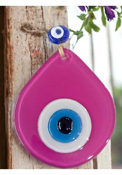 Mini Pembe Damla Desen Nazar Boncuklu Duvar Dekoru Cam Duvar Süsü